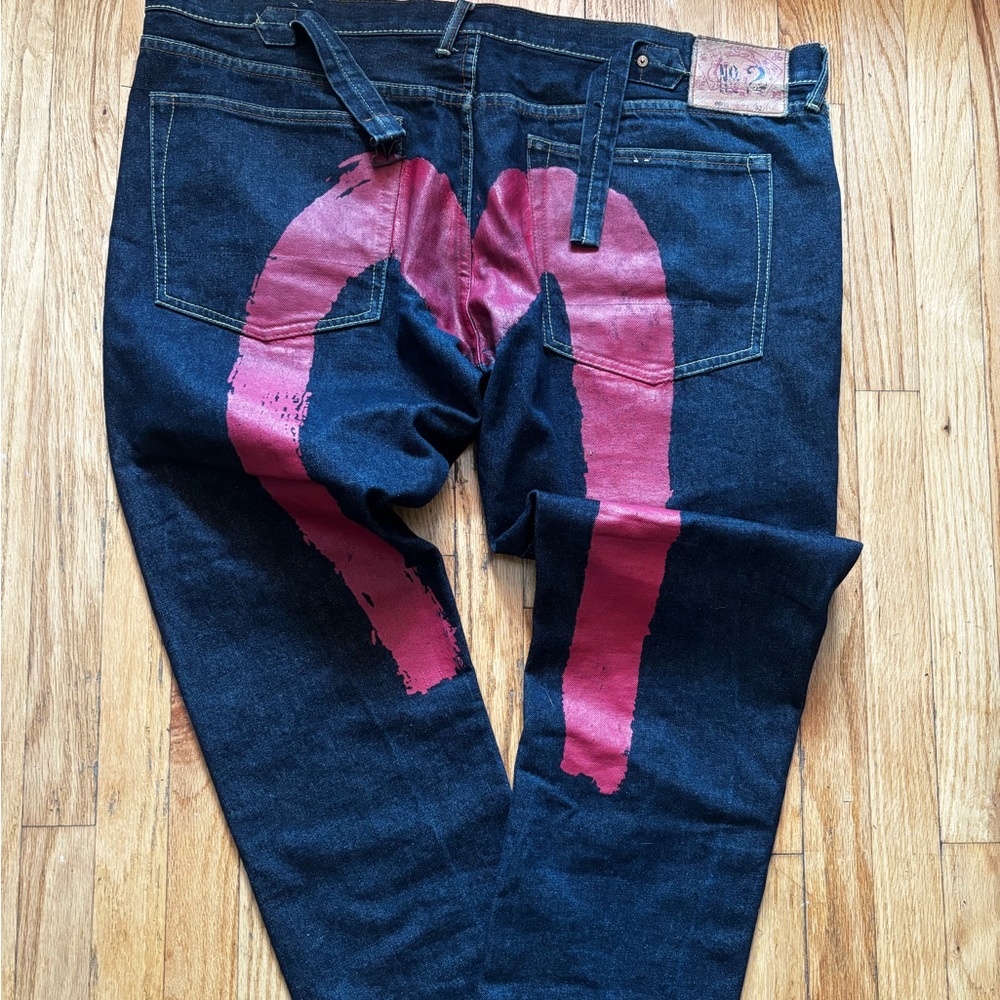Evisu Red Brushstroke Daicock Denim Jeans Sz 42w
